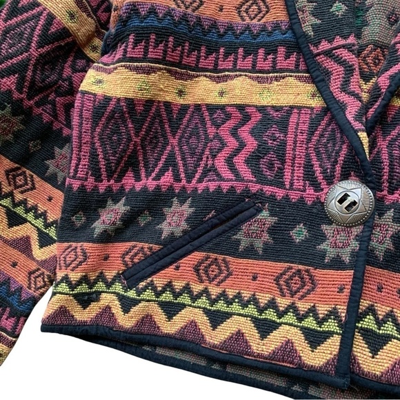 Fiorlini International Southwest Tapestry Cropped Striped Buttoned Coat Jacket M - Picture 4 of 7
